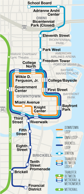 Mapa Metromover de Miami. Foto: Divulgação