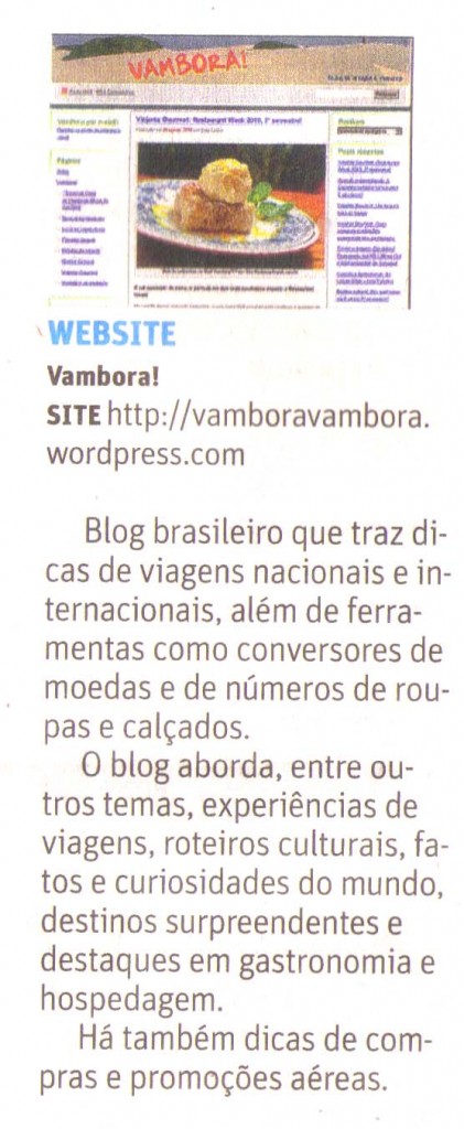 Blog Vambora na Folha de São Paulo