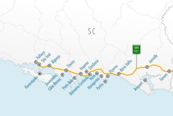 Mapa Rodovia Litoral Sul Santa Catarina