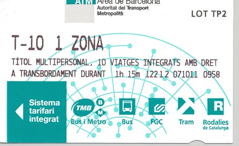 Passe T-10 Metro de Barcelona Passe T-10 Metro de Barcelona