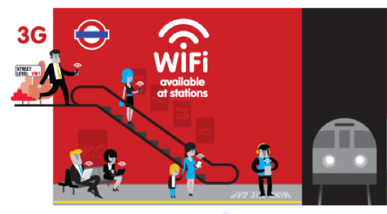 Wi-fi gratuito no metrô de Londres. Iustração: Divulgação/Virgin media