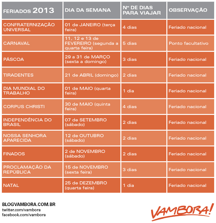 Calendario Feriados de 2013 