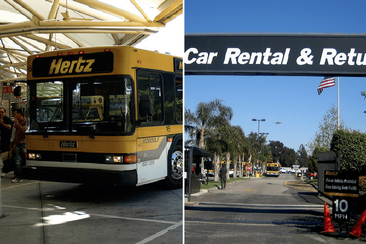 Hertz. Fotos: gillfoto/Flickr e wZa HK/Flickr Onibus e estacionamento Hertz