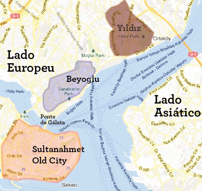 Mapa Istambul, Regiões