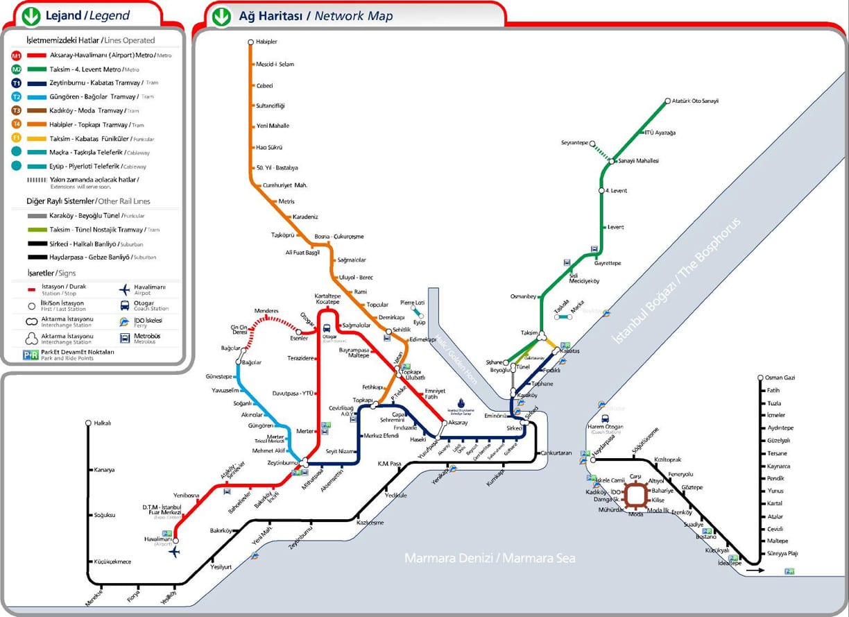 Mapa tram e metro Istambul 