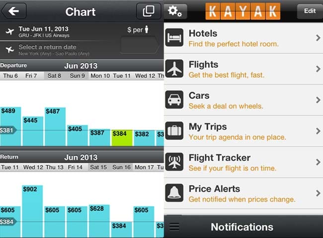 Skyscanner e Kayak apps