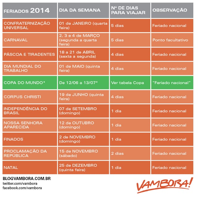 Calendario Feriados de 2014
