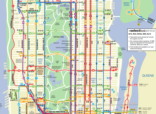 Mapa das linhas de ônibus de Nova York