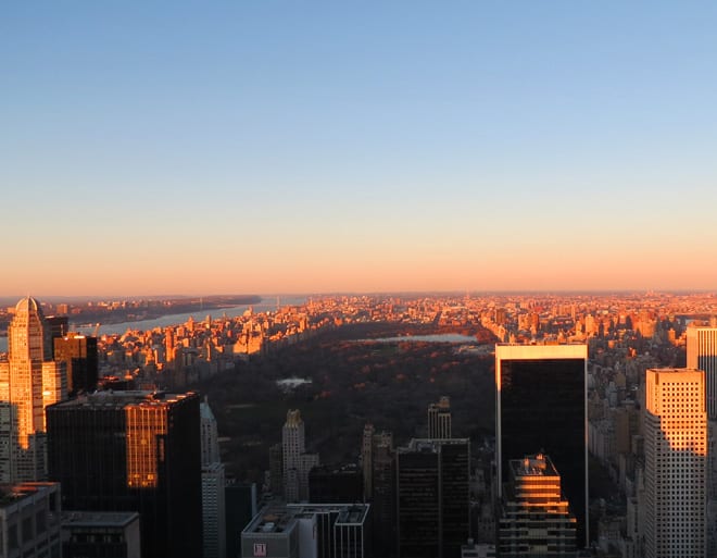 Top of the Rock Central Park no por do sol