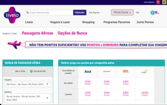 Passagens aéreas Livelo