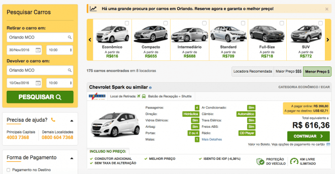 Pesquisa aluguel de carro Rentcars