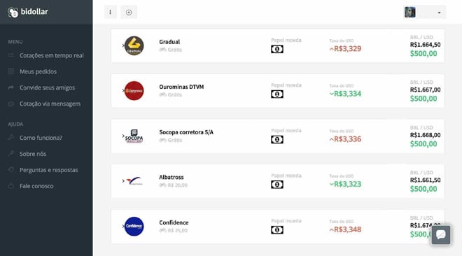 Bidollar: Plataforma gratuita para cotação e compra de moedas estrangeiras pela internet. Foto: Reprodução/Bidollar