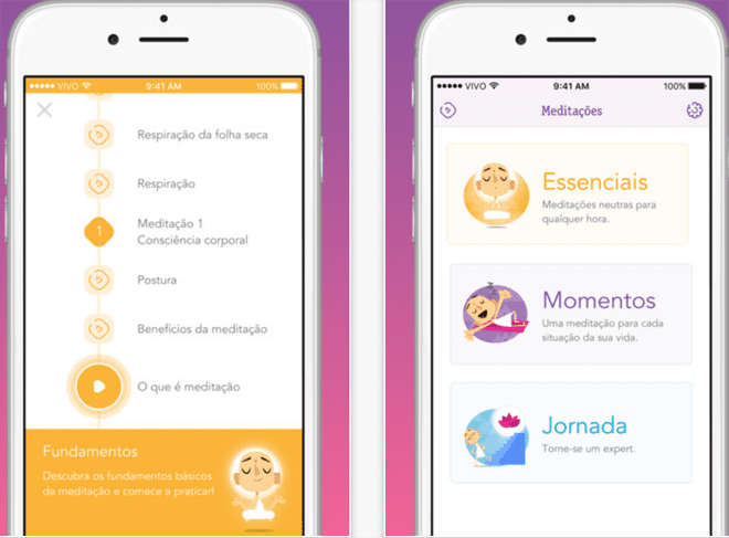 Aplicativo VIVO meditação totalmente em português. Foto: Divulgação
