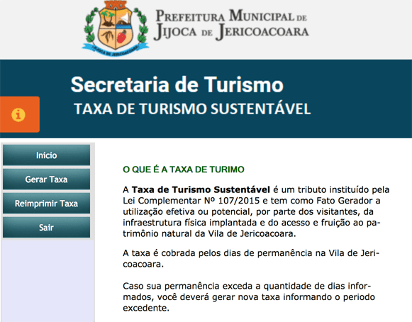 Taxa de Turismo de Jericoacoara - Tela 01