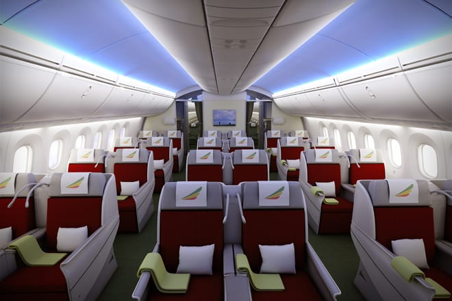 Classe executiva da Ethiopian Airlines. Foto: Divulgação