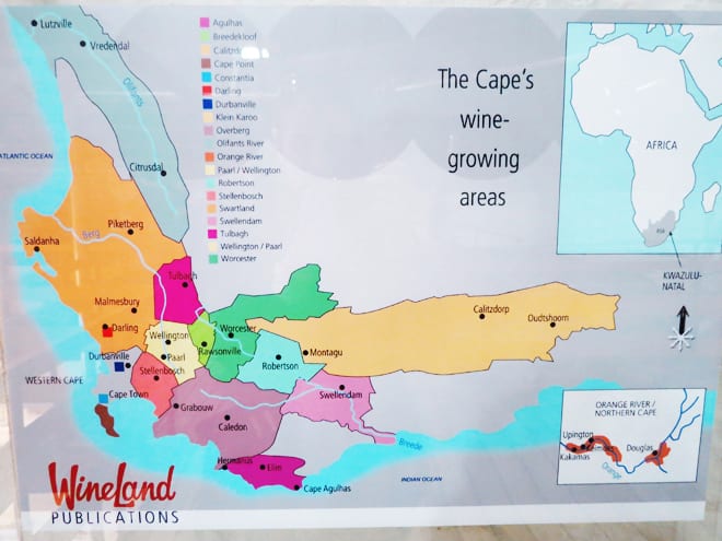 Mapa regioes vinicolas da Africa do Sul