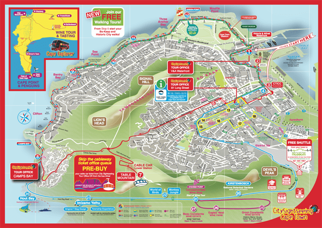 Mapa City Sightseeing bus Cape Town