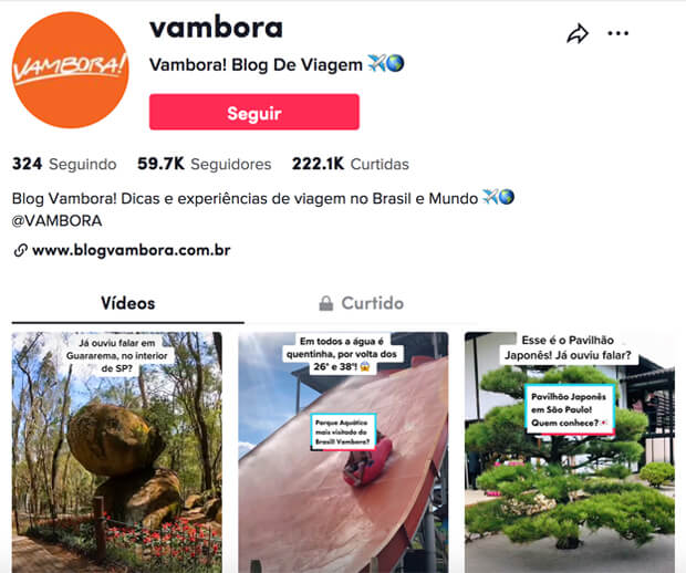 TikTok de viagem Vambora