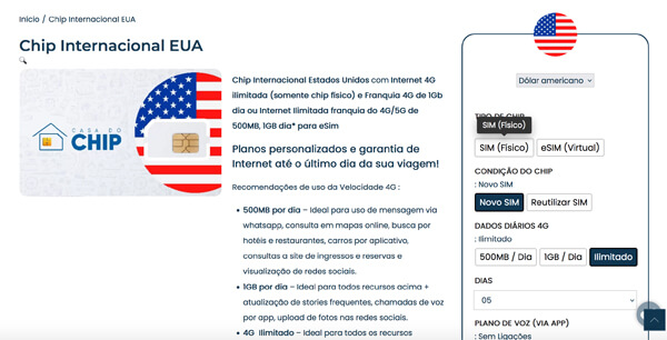 chip internacional EUA