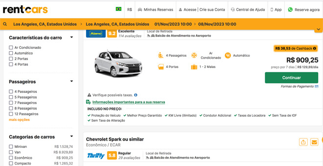 Site Rentcars aluguel de carro EUA