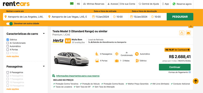 aluguel carro eletrico eua