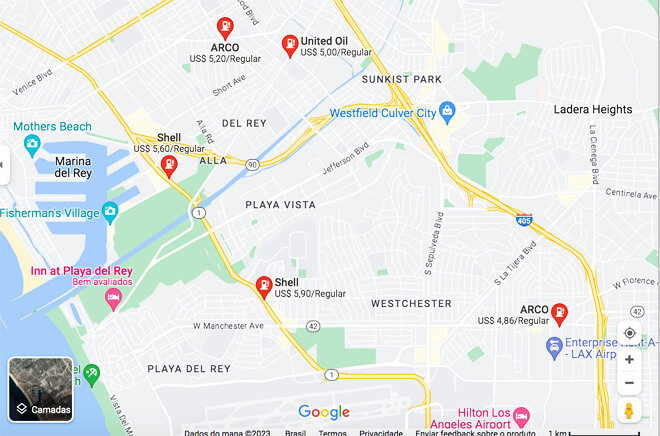 postos de gasolina em los angeles no google maps