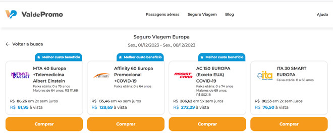 seguro viagem Vai de Promo comparacao