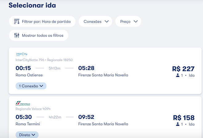 Busca passagens trem Omio
